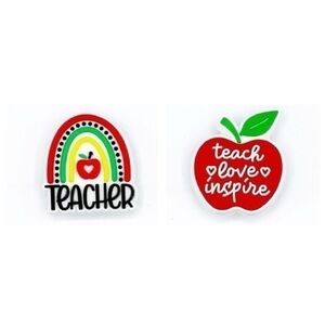 2 Pcs Teacher Shoe Charms For Crocs Rainbow Apple